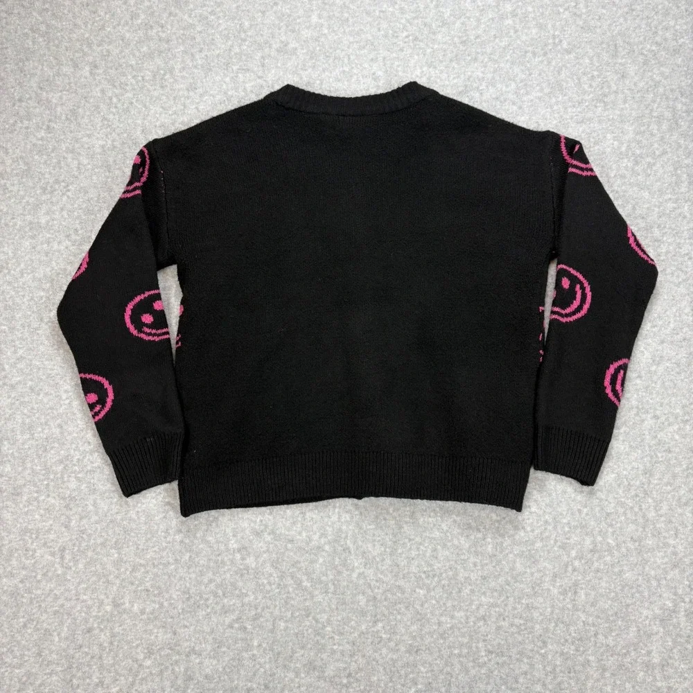 Childrens‎ Place Cardigan Sweater Girls L Black Pink Smiley Face Layering NWT